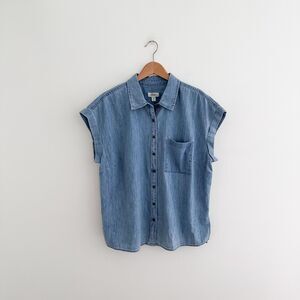 Chambray Cap Sleeve Button Front Shirt Coastal Classic Oversized Fit Size 2X